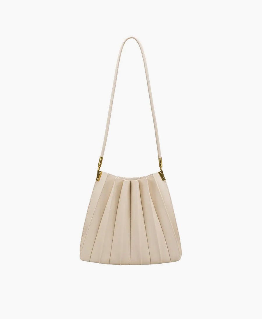 Plissierte Schultertasche CARRIE aus veganem Leder - Ivory - Melie Bianco - clomes