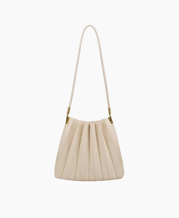 Plissierte Schultertasche CARRIE aus veganem Leder - Ivory - Melie Bianco - clomes