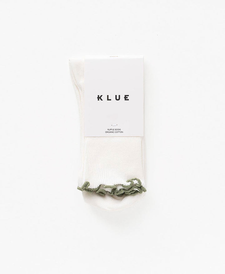 Rüschen Socken - Bio-Baumwolle - Weiss / Khaki