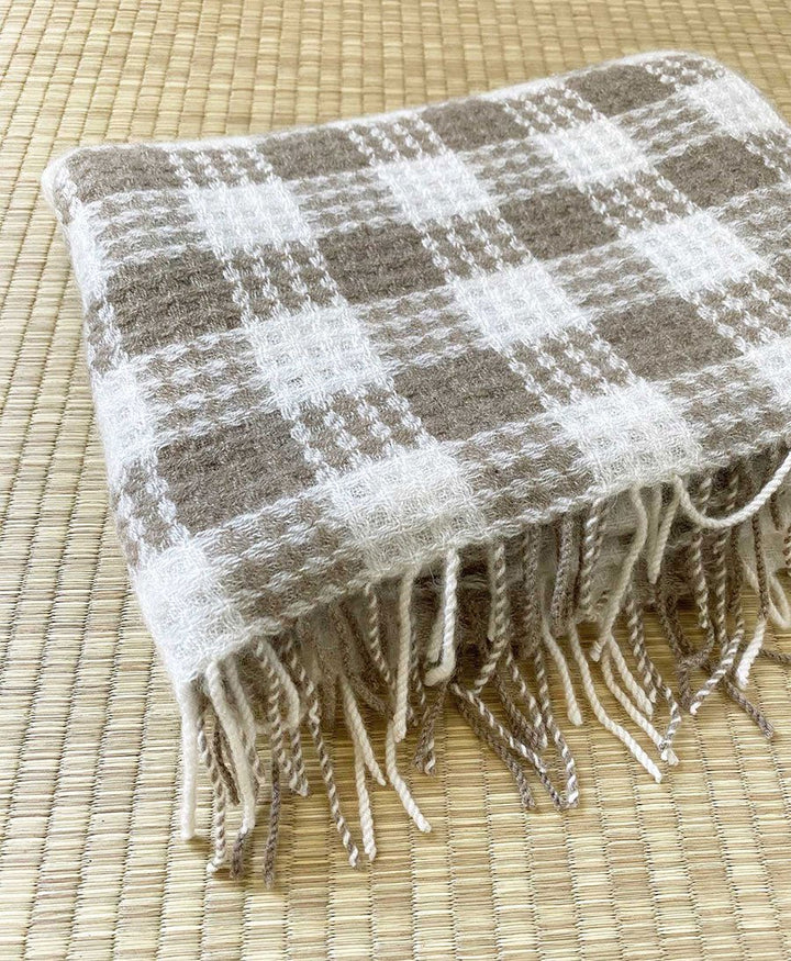 Schal / Halstuch aus Kaschmir - beige / weiss kariert - Oats &amp; Rice - clomes