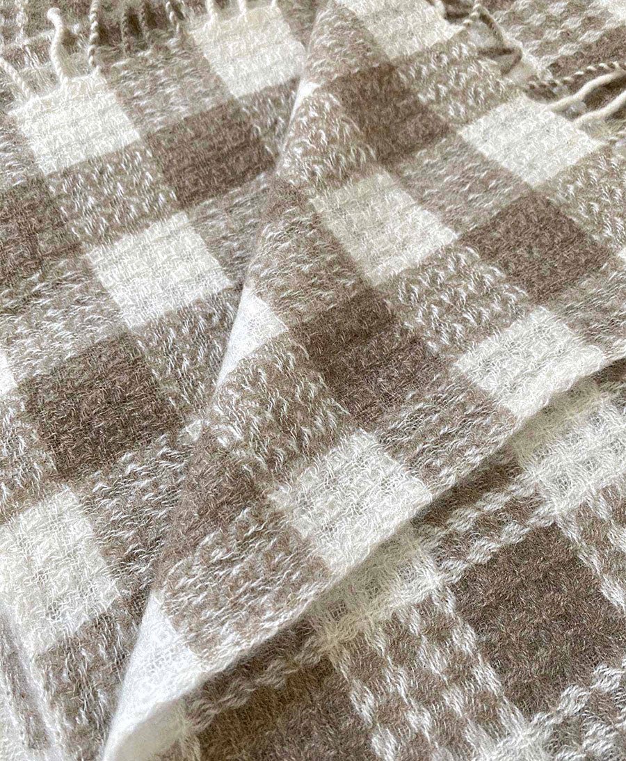 Schal / Halstuch aus Kaschmir - beige / weiss kariert - Oats &amp; Rice - clomes