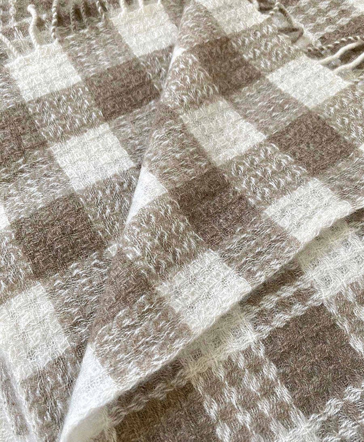 Schal / Halstuch aus Kaschmir - beige / weiss kariert - Oats &amp; Rice - clomes