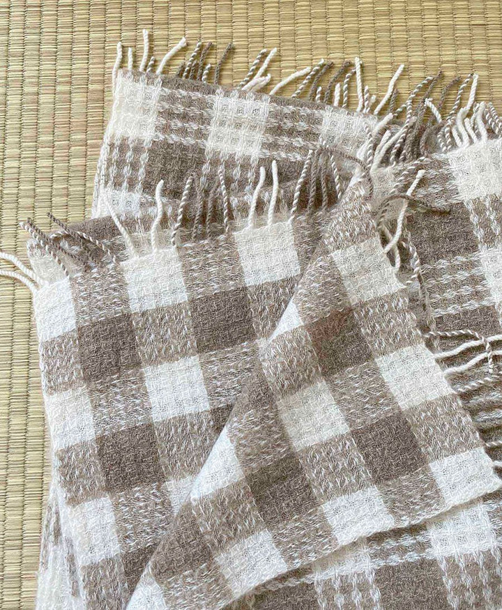 Schal / Halstuch aus Kaschmir - beige / weiss kariert - Oats &amp; Rice - clomes
