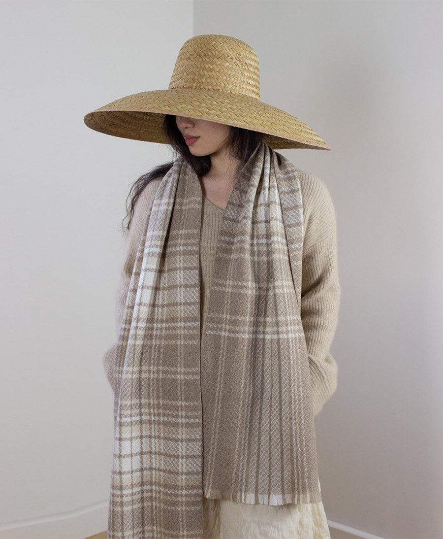 Schal / Halstuch aus Kaschmir - Beige Weiss kariert - Oats &amp; Rice - clomes