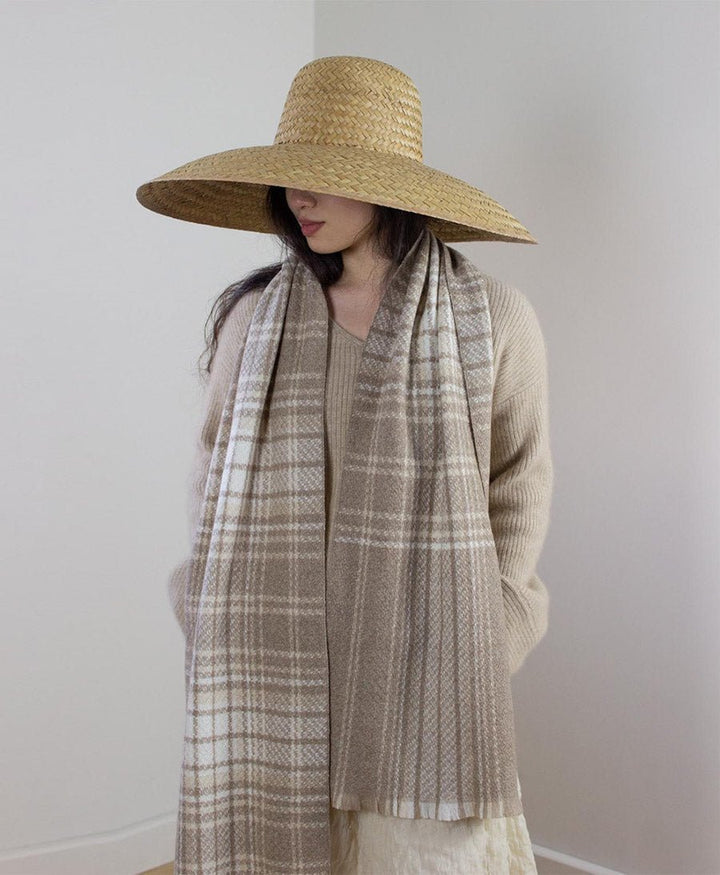 Schal / Halstuch aus Kaschmir - Beige Weiss kariert - Oats &amp; Rice - clomes