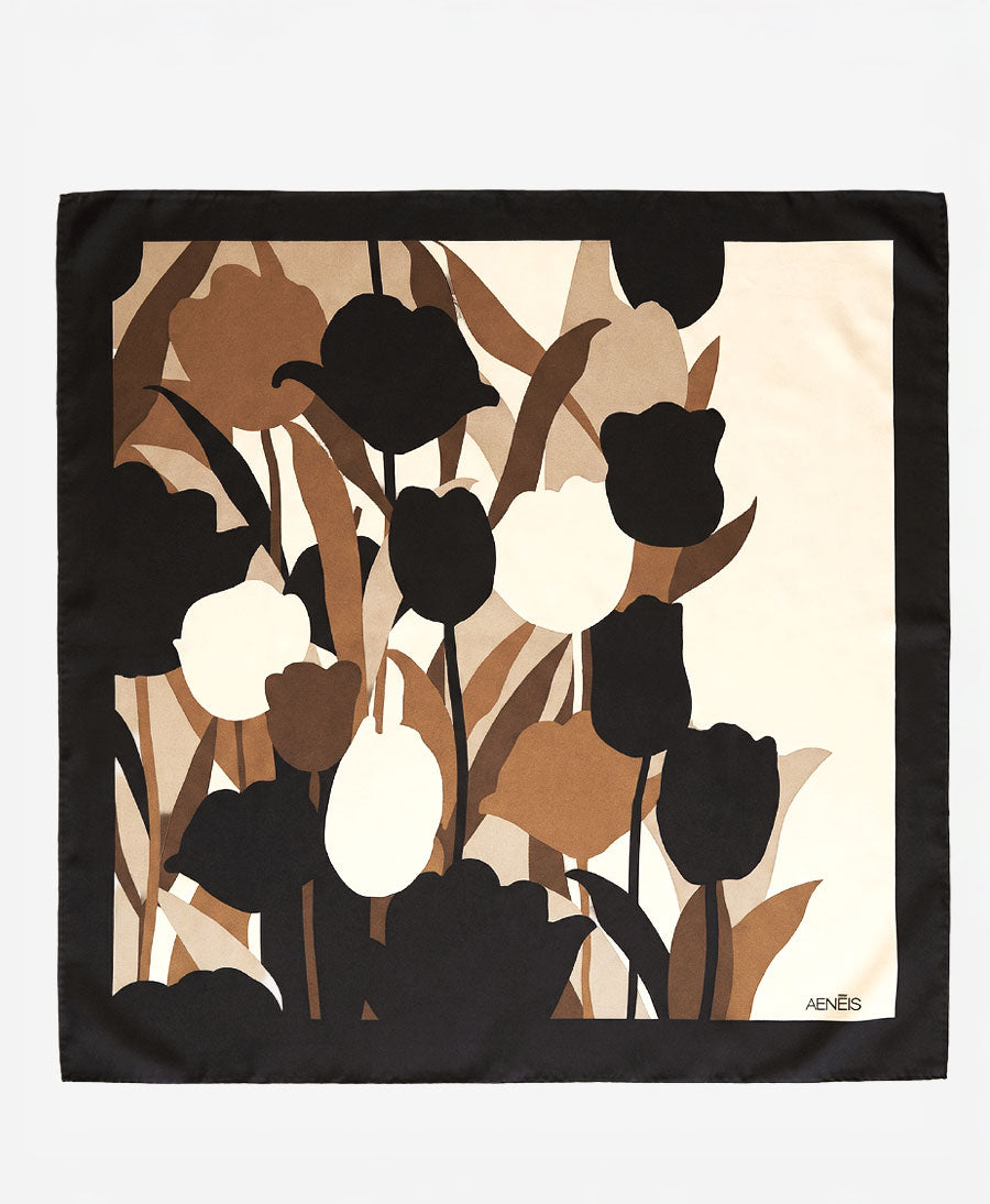 Grosses Seiden-Foulard "Tulip Garden Silk Scarf" - Earth