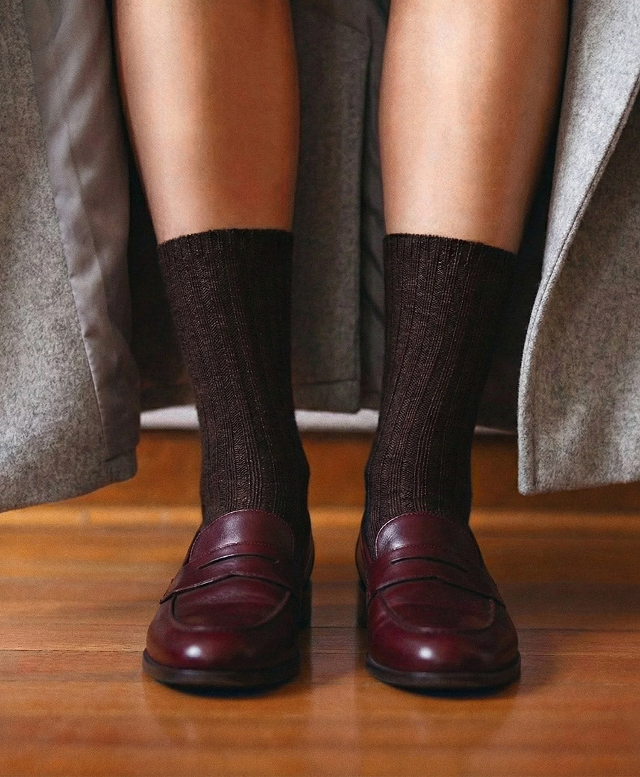 Socken Seide &amp; Wolle - Dunkelbraun