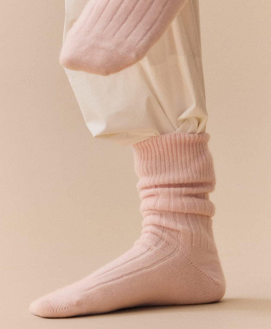 Merino Socken - Gerippt - Pastellrosa