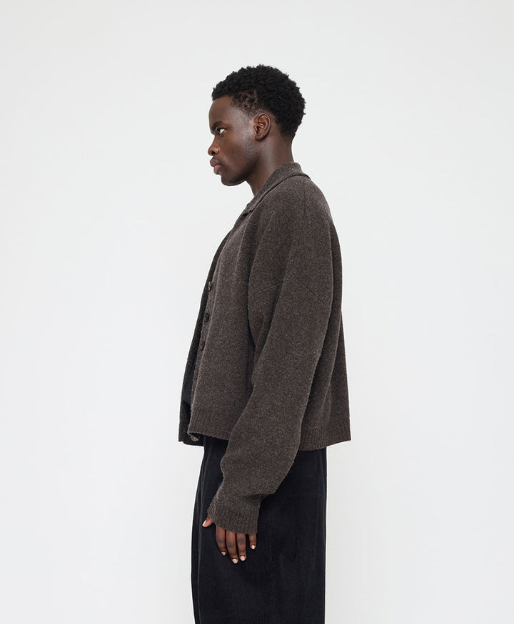 Strickcardigan Collared Cropped Cardigan - Olivbraun