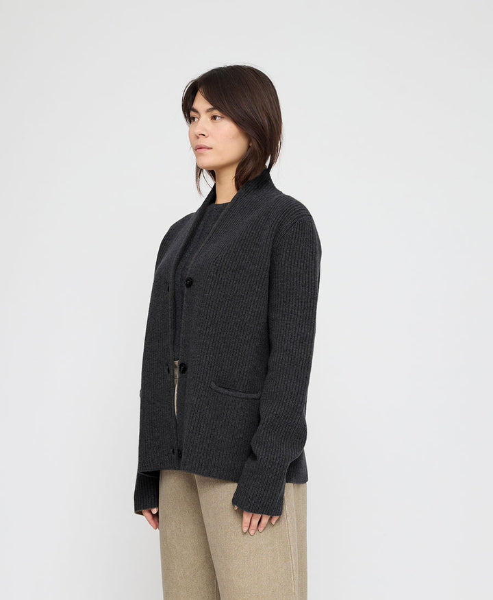 Strickcardigan Pocket Ribbed Cardigan - Anthrazit