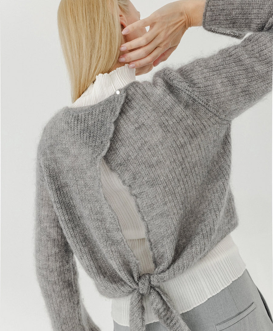 Kurzer Cardigan aus leichtem Strick - Grau