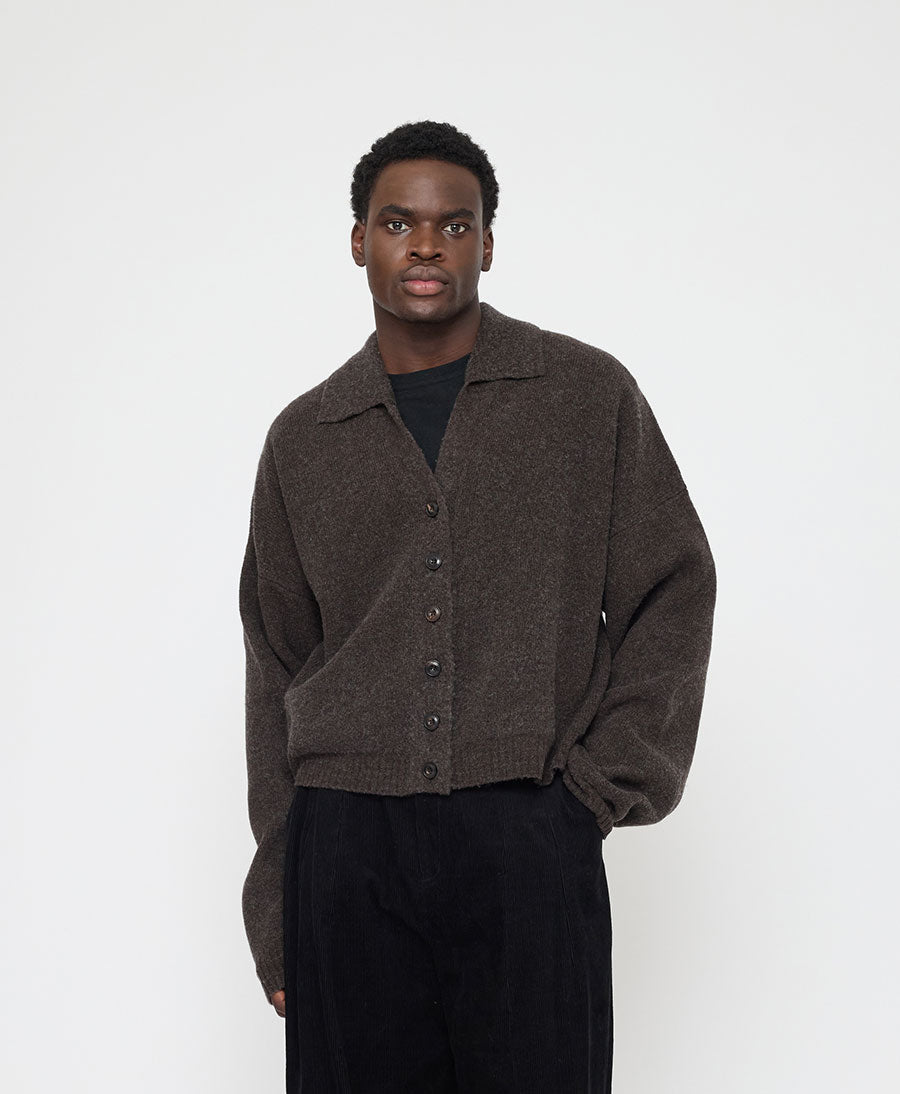Strickcardigan Collared Cropped Cardigan - Olivbraun