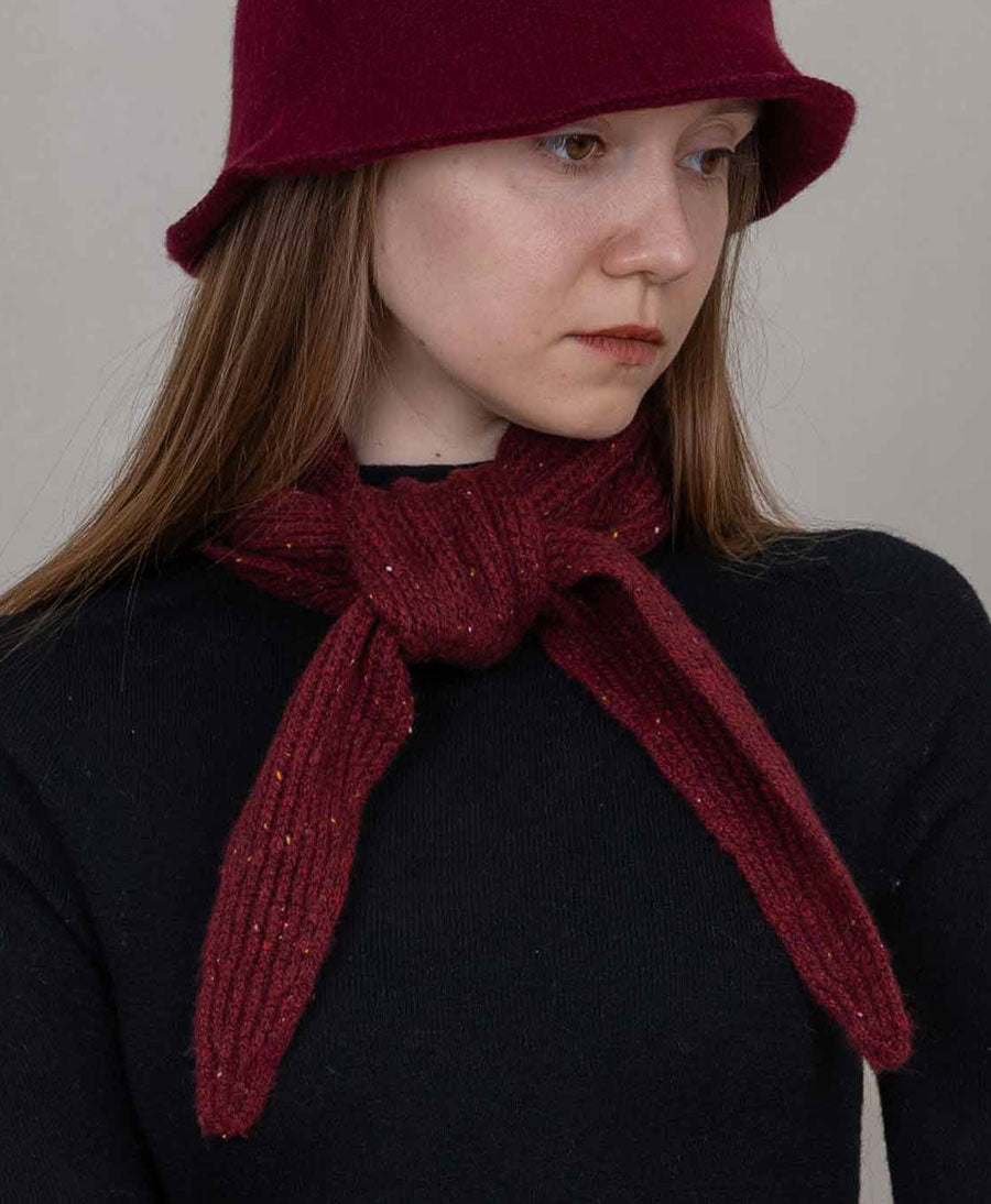 Kleiner Gestrickter Schal aus Kaschmir - Dunkelrot, gesprenkelt
