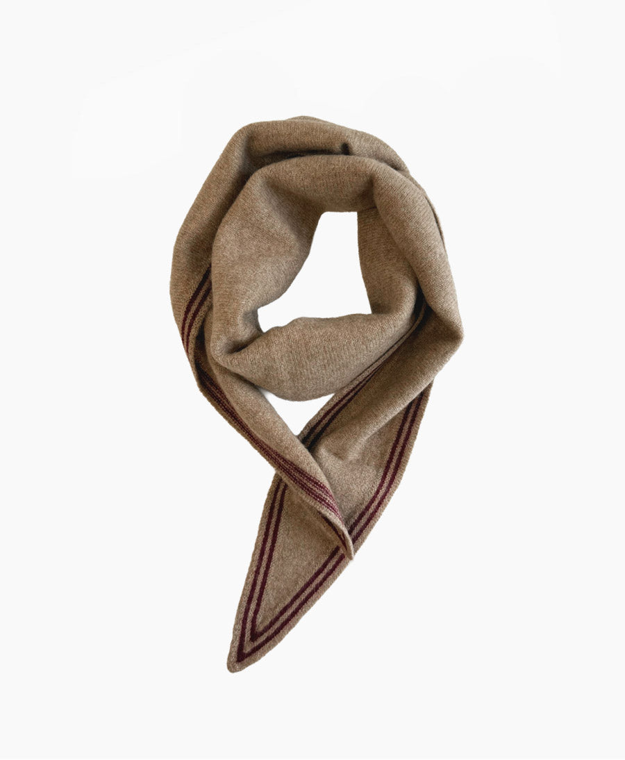 Kleiner Gestrickter Schal / Foulard aus Kaschmir - Beige / Rot