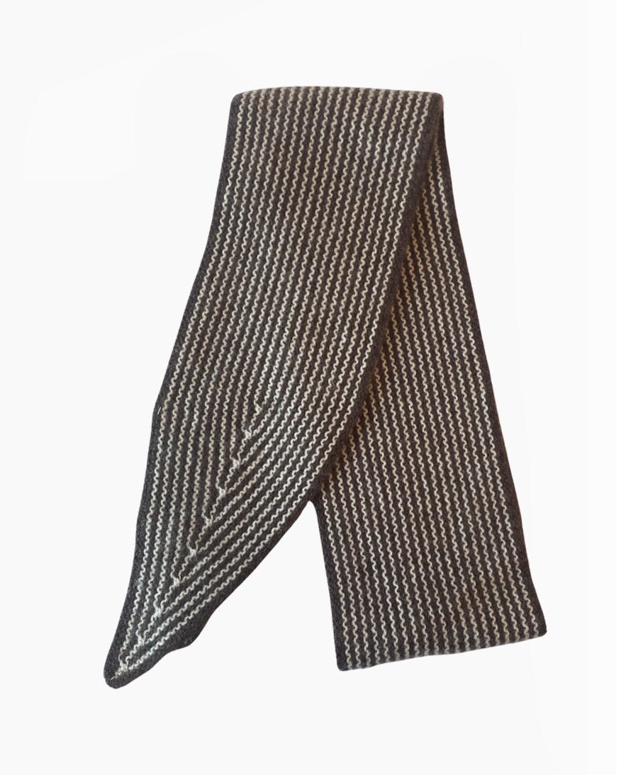 Kleiner Gestrickter Schal / Foulard aus Kaschmir - Braun / Weiss gestreift - Oats &amp; Rice - clomes
