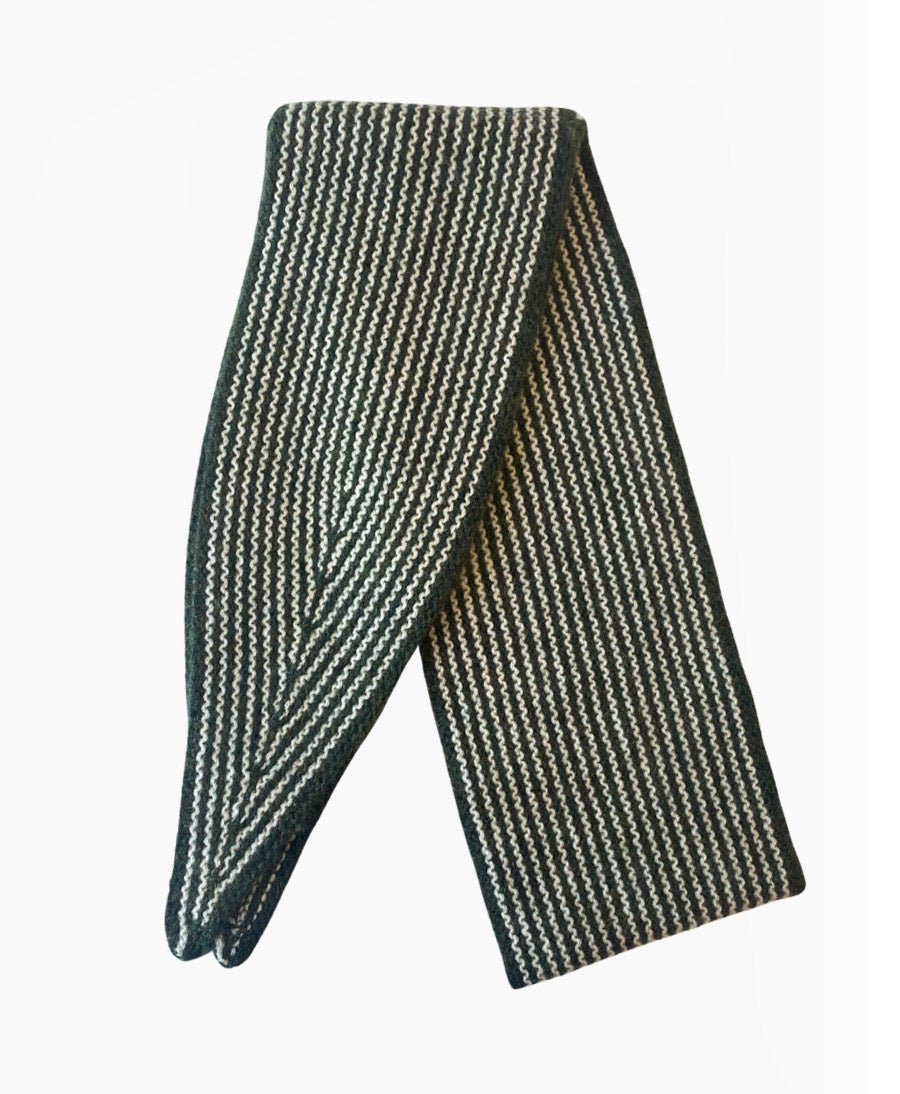 Kleiner Gestrickter Schal / Foulard aus Kaschmir - Grün / Weiss gestreift - Oats &amp; Rice - clomes