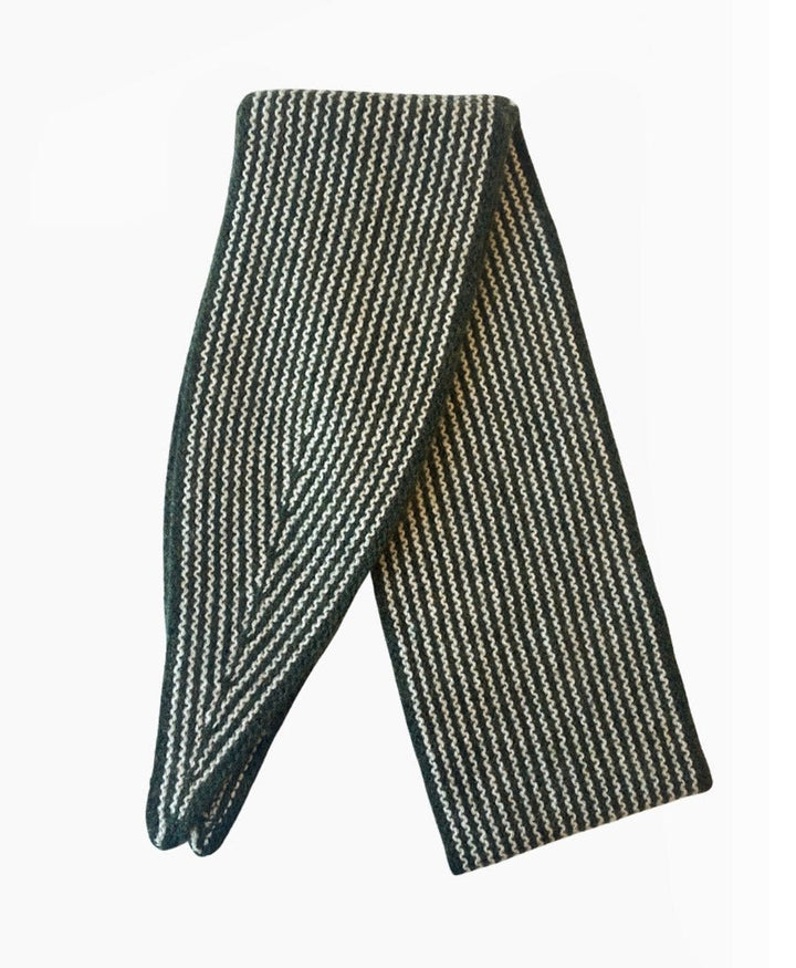 Kleiner Gestrickter Schal / Foulard aus Kaschmir - Grün / Weiss gestreift - Oats &amp; Rice - clomes