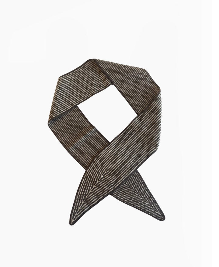 Kleiner Gestrickter Schal / Foulard aus Kaschmir - Braun / Weiss gestreift - Oats &amp; Rice - clomes
