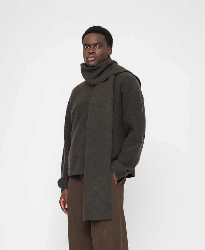 Langer Schal aus Merino Wolle - Olivbraun