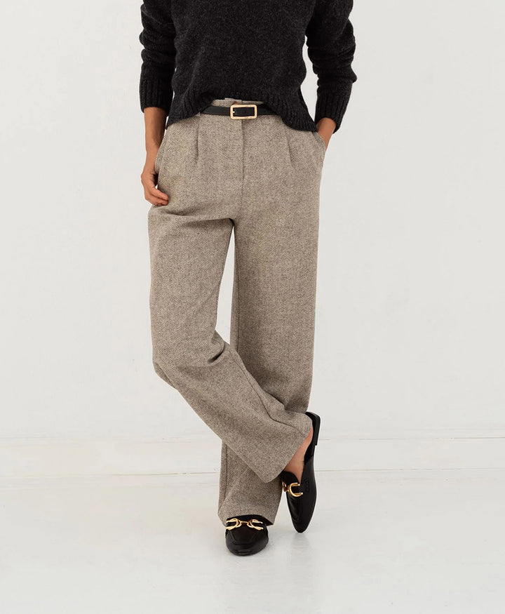 Hose aus Wolle Zoe - Herringbone Beige