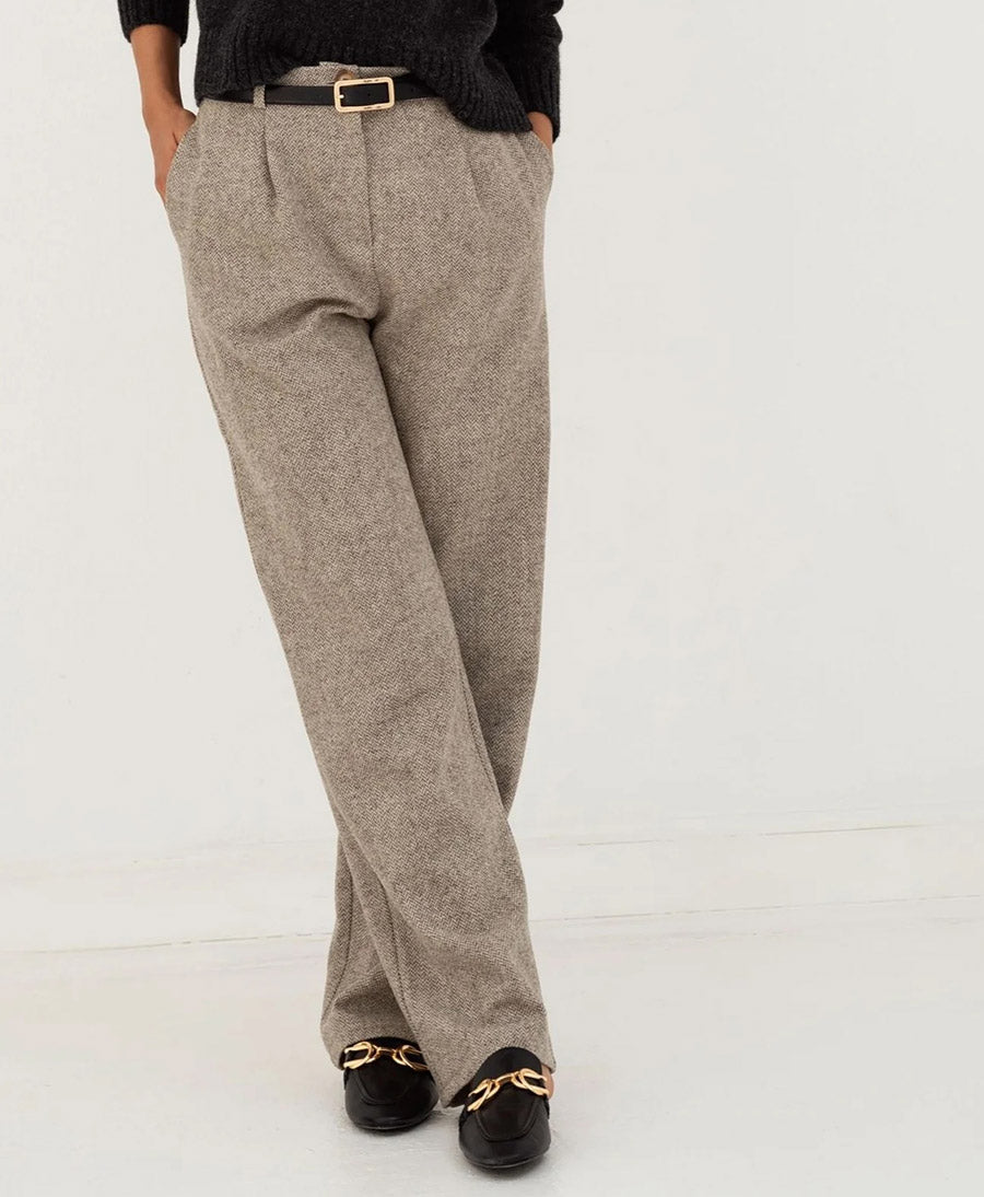 Hose aus Wolle Zoe - Herringbone Beige