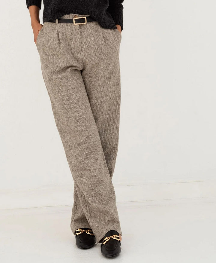Hose aus Wolle Zoe - Herringbone Beige