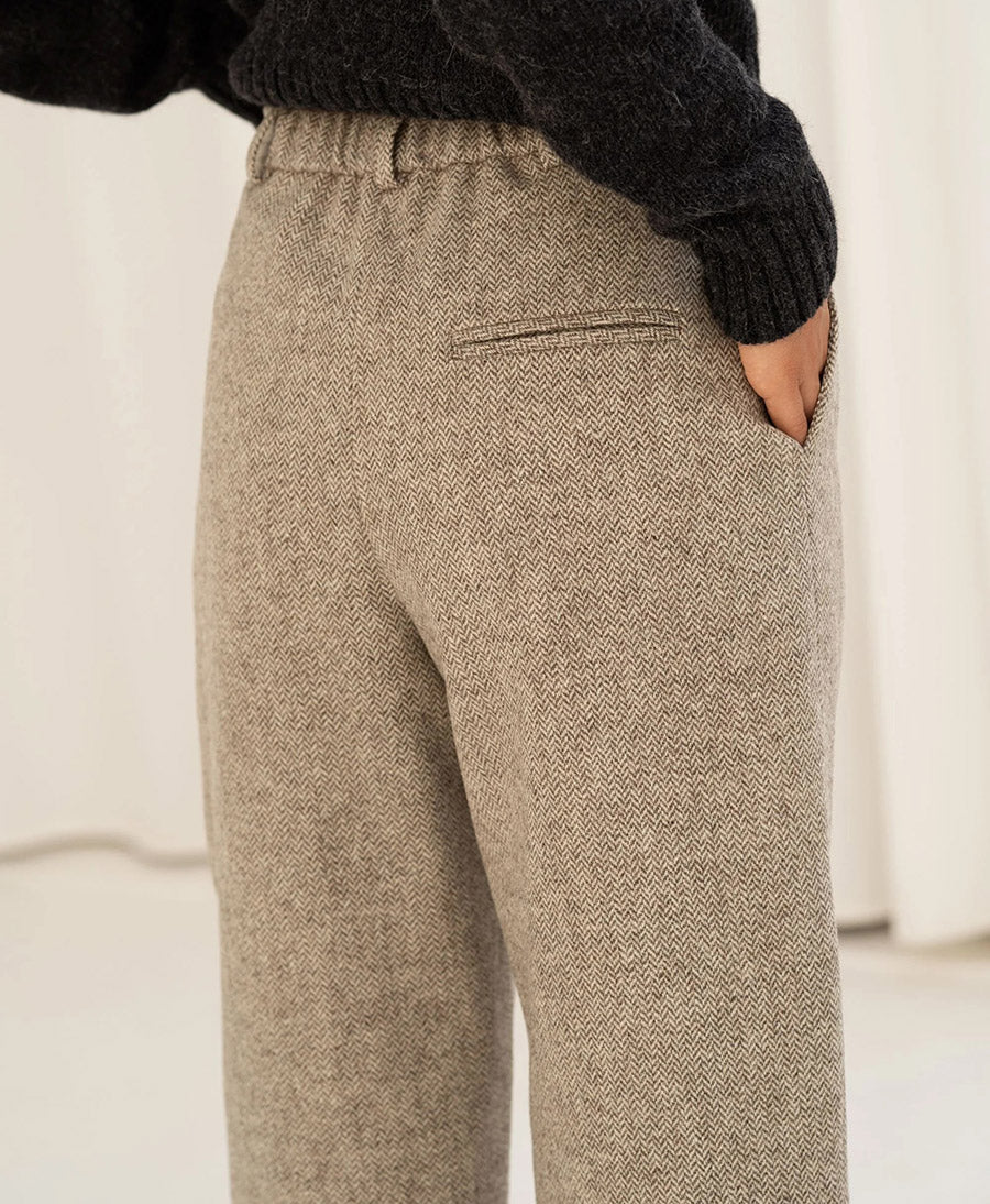 Hose aus Wolle Zoe - Herringbone Beige