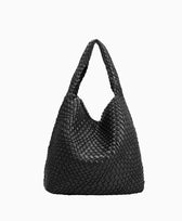 Schultertasche JOHANNA gewebt veganes Leder Melie Bianco in Schwarz